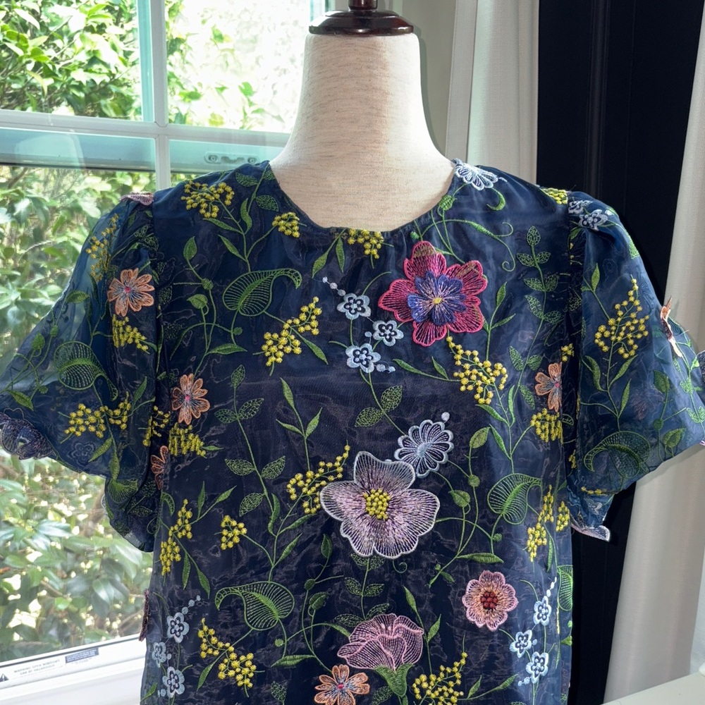 Embroidered Floral Navy Babydoll Dress